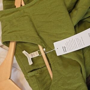Eileen Fisher Green Roundneck Sleeveless Dress Pockets Organic Cotton Linen XL